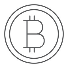 Bitcoin thin line icon, money and finance, cryptocurrency sign, vector graphics, a linear pattern on a white background, eps 10.