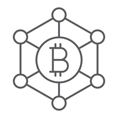 Bitcoin network thin line icon, money and finance, crypto network sign, vector graphics, a linear pattern on a white background, eps 10.