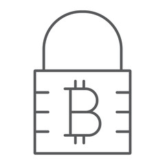 Bitcoin encryption thin line icon, money and finance, cryptocurrency sign, vector graphics, a linear pattern on a white background, eps 10.