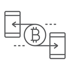 Obraz na płótnie Canvas Peer to peer thin line icon, money and finance, bitcoin sign, vector graphics, a linear pattern on a white background, eps 10.
