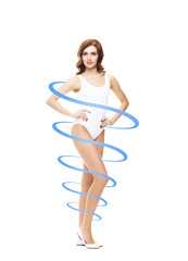 Fit and slender girl in swimsuit. Perfect female shape. Medicine, weight loss, fat burn and healthcare concept.