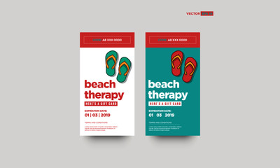 Beach Therapy Gift Voucher Design with Flip Flops Vector Illustration