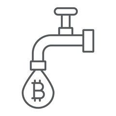 Coin faucet thin line icon, finance and money, tap with coins sign, vector graphics, a linear pattern on a white background, eps 10.