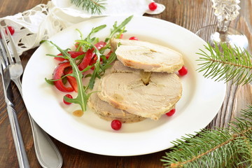Pork with vegetables and spices for Christmas and New Year