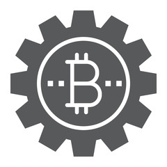 Bitcoin gear glyph icon, finance and money, cogwheel sign, vector graphics, a solid pattern on a white background, eps 10.