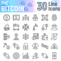 Naklejka na ściany i meble Bitcoin line icon set, cryptocurrency symbols collection, vector sketches, logo illustrations, finance signs linear pictograms package isolated on white background, eps 10.