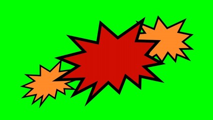 A set of colorful empty shapes with spikes on a green background, a template for a comic strip speech bubble cartoon, fill in with the words of your choice.
