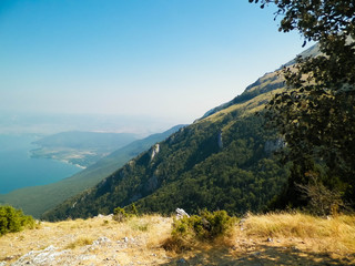 Water of Lake Ohrid and Mountains of Galicica National Park, Macedonia.