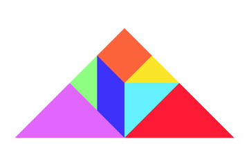 Color tangram puzzle in triangle shape on white background (Vector)