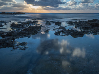 Long exposure sunset on Palmahim rocky Beach- Israel