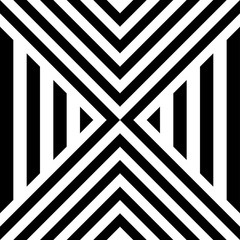 Seamless pattern with striped black white straight lines and diagonal inclined lines (zigzag, chevron). Optical illusion effect, op art. Vector vibrant decorative background, texture.