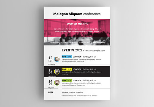 Event Flyer Layout with Magenta Photo Overlay