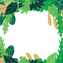 Vector frame with green leaves on a transparent background. Template for greeting card, banners, posters etc.