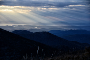 Hills and forest at sunset