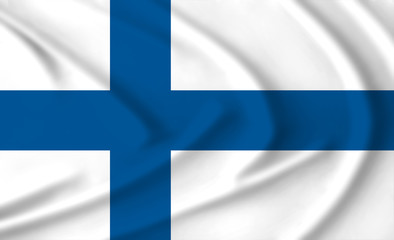 Obraz premium The flag of Finland waving from the wind, proudly fluttering in the wind