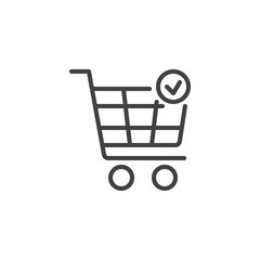 Completed order outline icon. linear style sign for mobile concept and web design. Shopping Cart with Check Mark simple line vector icon. Symbol, logo illustration. Pixel perfect vector graphics