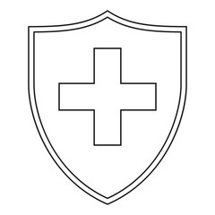 Line art black and white shield with medical cross