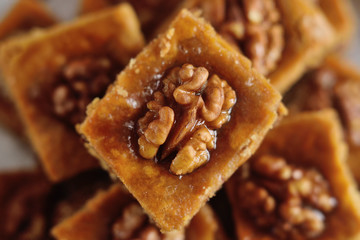 baklava - eastern confectionery made of puff pastry with nuts and honey.