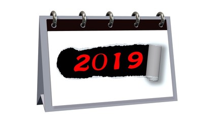 year change 2019 - desk calendar with Year number 2019 - 3D illustration 