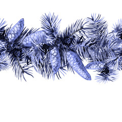 Seamless pattern of fir branches, watercolor illustration.