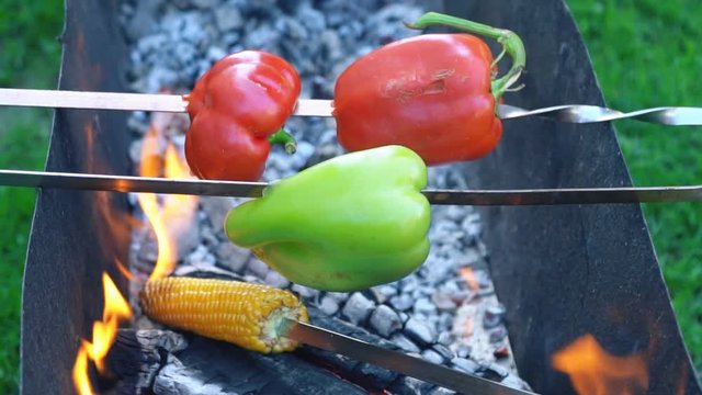 cooking pepper on fire
