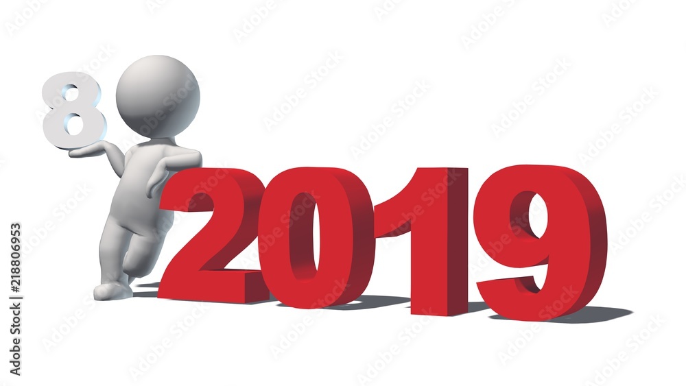 Fototapete year change to 2019 with 3d people - isolated on white background - 3d rendering