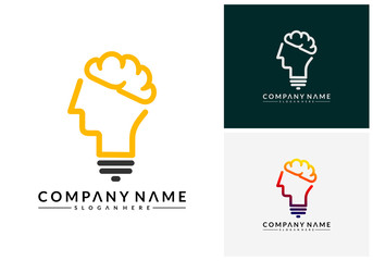 Modern Brain Bulb logo concept, Intelligence Logo template, Smart People logo, Robotic Brain logo designs vector