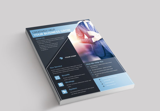 Business Flyer Layout with Dark Gray and Light Blue Accents