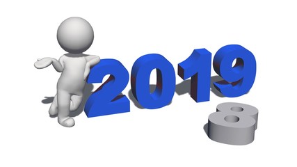 Year change to 2019 with 3D people - isolated on white background - 3D rendering