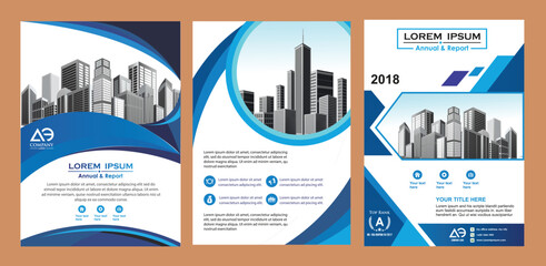 modern cover, brochure, layout for annual report with city background
 - obrazy, fototapety, plakaty