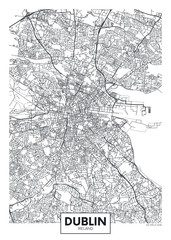 Vector poster detailed city map Dublin