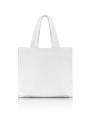 blank white fabric canvas shopping bag isolated on white background