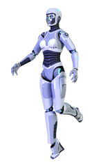 3D Rendering Female Robot  on White