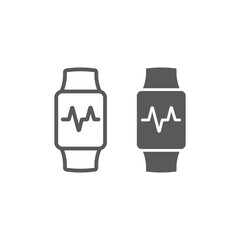 Smart watch line and glyph icon, electronic and digital, wrist watch sign, vector graphics, a linear pattern on a white background, eps 10.