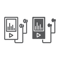 Music player line and glyph icon, electronic and device, mp3 sign, vector graphics, a linear pattern on a white background, eps 10.