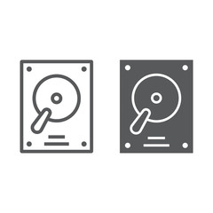 Hard disk line and glyph icon, electronic and device, hdd sign, vector graphics, a linear pattern on a white background, eps 10.