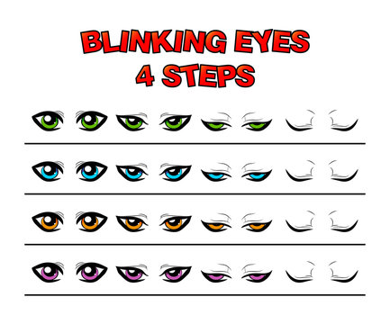 blinking eyes steps vector preset for character animation design isolated on white
