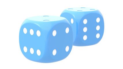 Two colored dice on a white background. 3D rendering.