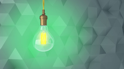 Retro light bulb on an abstract modern background of triangles. 3d rendering