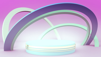 3d render, primitive shapes, abstract geometric background, cylinder podium, modern minimalistic mock up, blank template, rose gold empty showcase, shop display, blush pink pastel colors