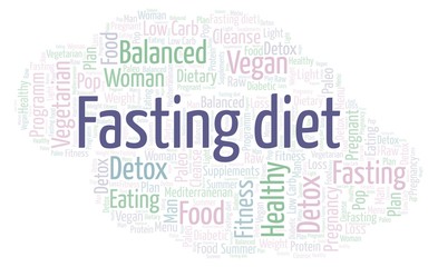 Word cloud with text Fasting diet on a white background.