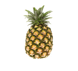 single whole pineapple isolated on white background with clipping path
