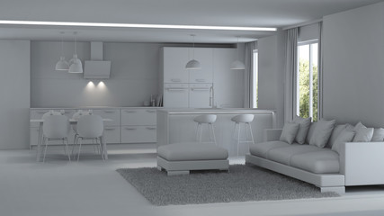 Fototapeta na wymiar Modern house interior. Repairs. Gray interior. 3D rendering.