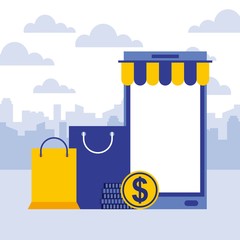 smartphone shopping bags and coins business