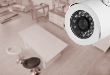 Modern kitchen interior, view through CCTV camera