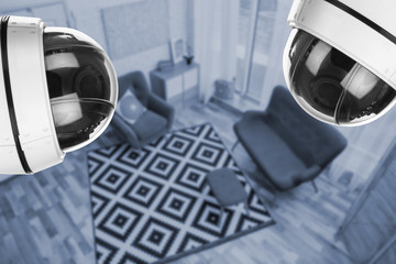 Modern room interior. Security CCTV camera view