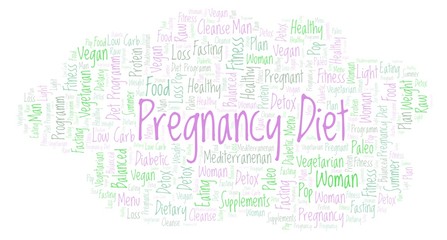 Fototapeta premium Word cloud with text Pregnancy Diet on a white background.