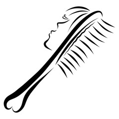 Comb with a female face, creative drawing