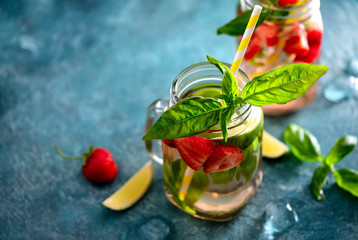 Strawberry and basil limeade or infused water