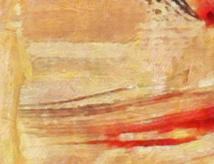 Abstract grunge pattern. Background painted in oil by dry brush. Textured surface abstraction. Drawn texture. Close-up chaotic strokes on canvas.